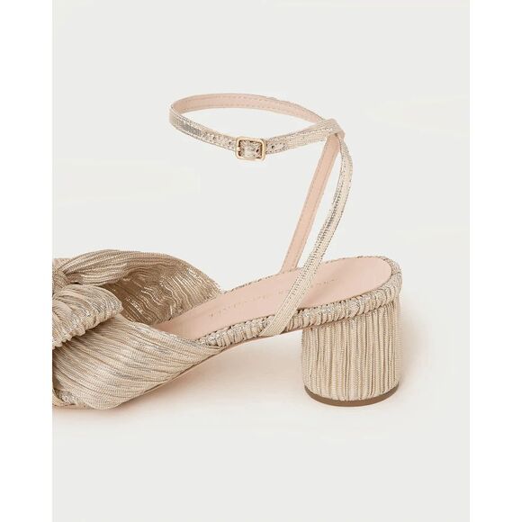 Loeffler Randall Dahlia Platinum Pleated Bow Heel Size 8.5 $450 - Picture 5 of 15